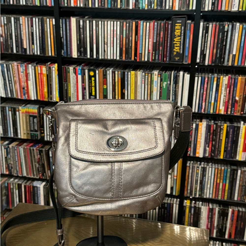 Metallic Gray Coach Crossbody Bag in Excellent Condition